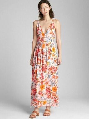 GAP Pink Floral V-Neck Maxi Dress